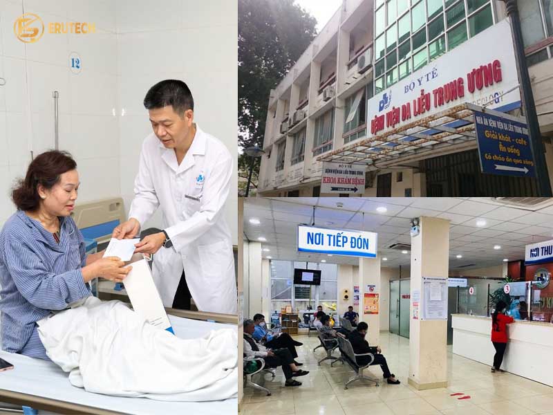 Bác sĩ Bệnh viện Da liễu Trung ương đang tư vấn cho bệnh nhân tại một địa chỉ triệt lông mọc ngược uy tín với công nghệ Erutech.