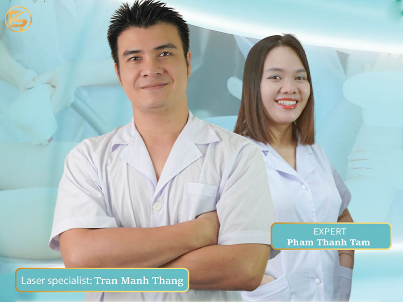 chuyên gia laser Trần Mạnh Thắng và chuyên gia Phạm Thanh Tâm tại địa chỉ học phun xăm uy tín.