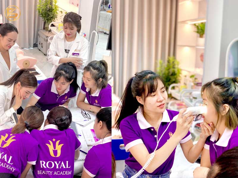 Giờ học thực hành tại Royal Beauty Academy, một địa chỉ học triệt lông chuyên nghiệp.