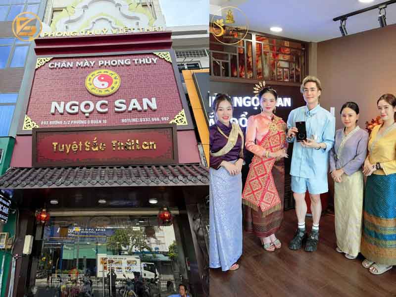 Mặt tiền và không gian chuyên nghiệp của địa chỉ xăm chân mày phong thủy Ngọc San tại quận 10.