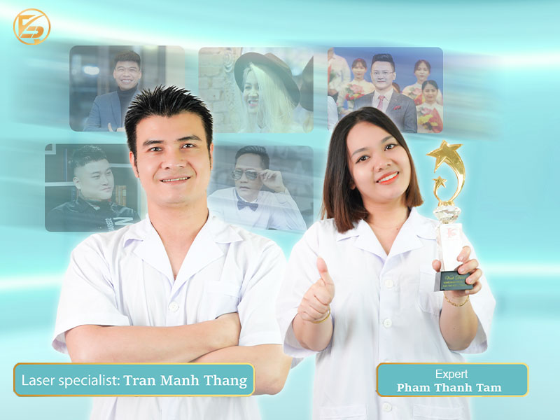 Chuyên gia laser Tran Manh Thang và expert Pham Thanh Tam tại địa chỉ xăm lông mày nam đáng tin cậy.