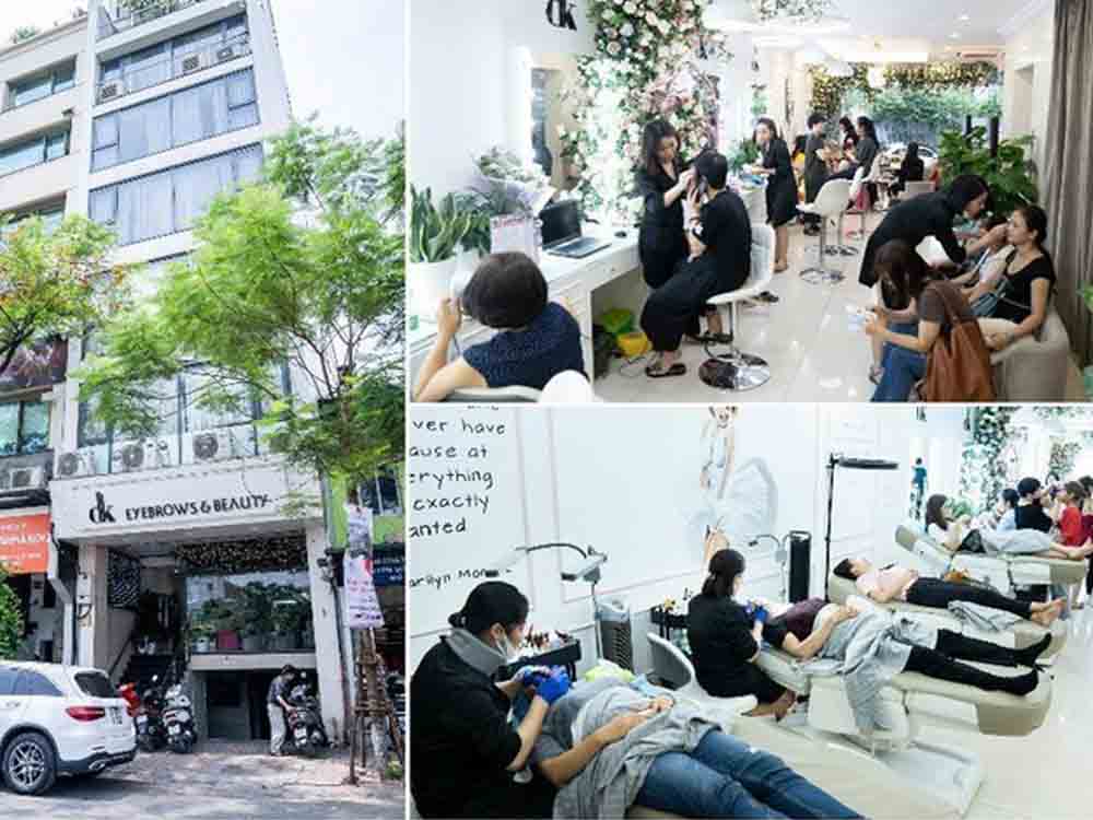 Toàn cảnh mặt tiền và không gian làm đẹp tại DK Eyebrows & Beauty – địa chỉ phun mí chuyên nghiệp