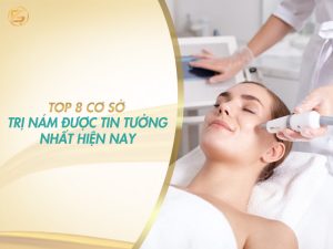 Bác sĩ sử dụng thiết bị laser trị liệu da mặt cho khách hàng trên banner tìm kiếm địa chỉ trị nám uy tín