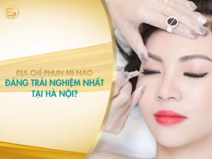 Chuyên viên đi kim mí mở tròng trên banner gợi ý địa chỉ phun mí nào đáng trải nghiệm nhất tại Hà Nội